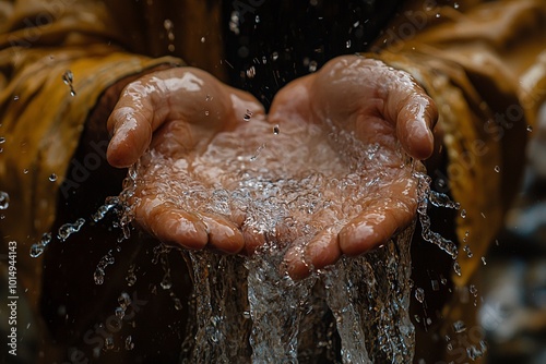 Jesus, hands in water, pouring out the stream of pure living waters to show that he is the source and life for all people