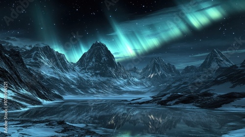 Majestic Northern Lights Over Snow-Capped Mountain Range