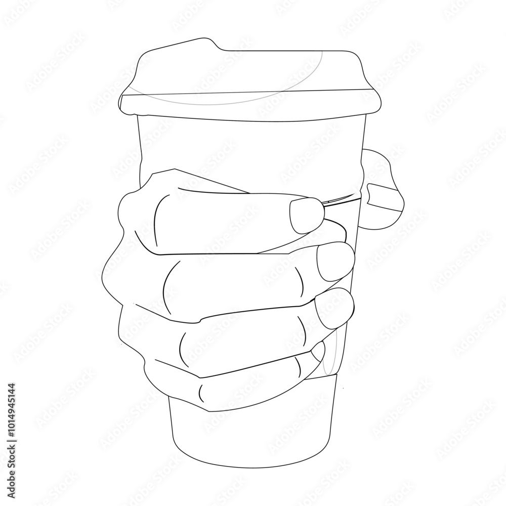 Line art of Hand holding plastic cup of Coffee drink, Coffee cup in hand. Minimalist line illustration of hand gripping a coffee cup Line art of Hand holding plastic cup of Coffee drink, Coffee cup in hand. Minimalist line illustration of hand gripping a coffee cup