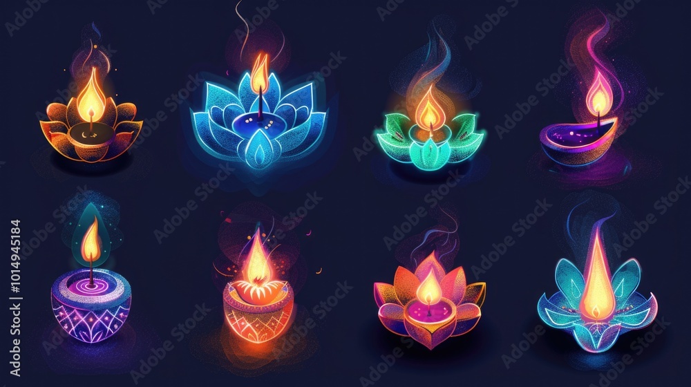 A group of glowing candles on a dark, mysterious background A group of glowing candles on a dark, mysterious background
