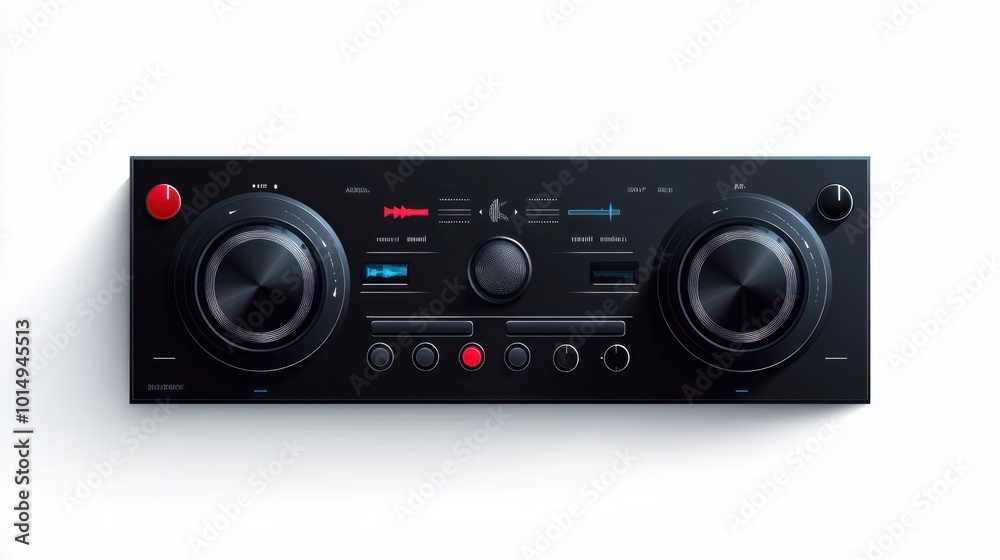 Flat music player bar sticker with volume and media controls, isolated on white background Flat music player bar sticker with volume and media controls, isolated on white background