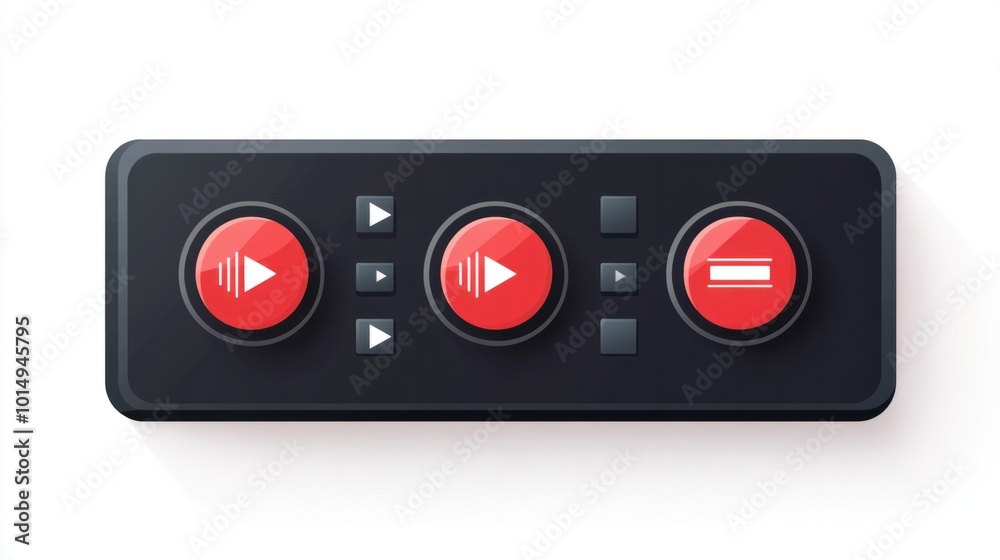 Flat, simple music player bar sticker featuring play, stop, and next buttons, isolated on white Flat, simple music player bar sticker featuring play, stop, and next buttons, isolated on white