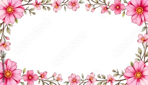 Pink flower border header banner graphic design with copy space isolated on a white background