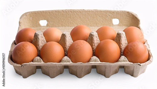 Chicken eggs in a cardboard container isolated on white background photo