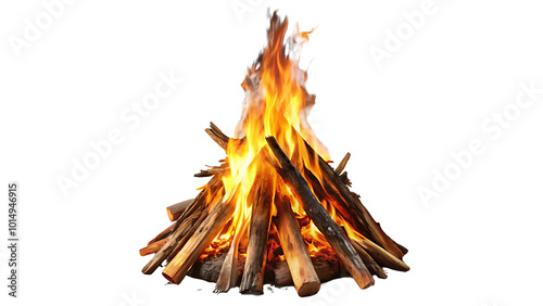 Burning Campfire with Flames and Wood on a transparent background 