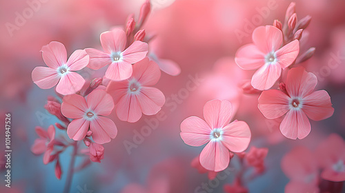 A macro shot of pink phlox flowers a blurred soft color background