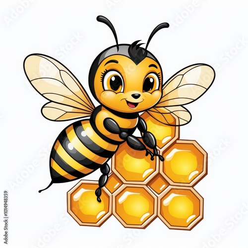 A cheerful cartoon bee with honeycomb, representing nature and pollination.