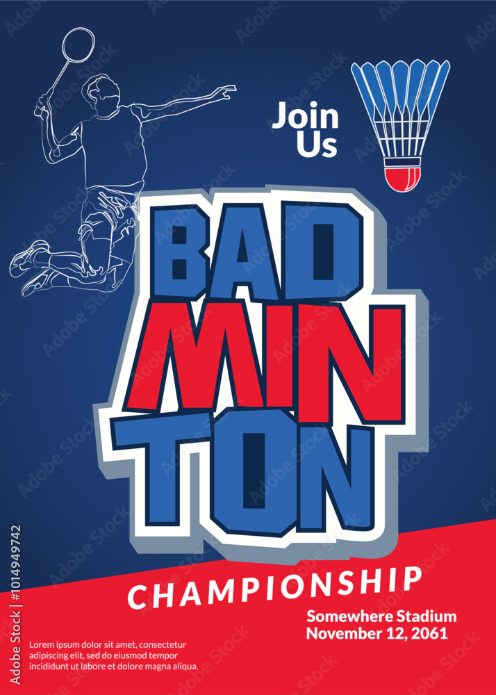 Fototapeta premium Blue and Red Badminton Championship sport Poster
