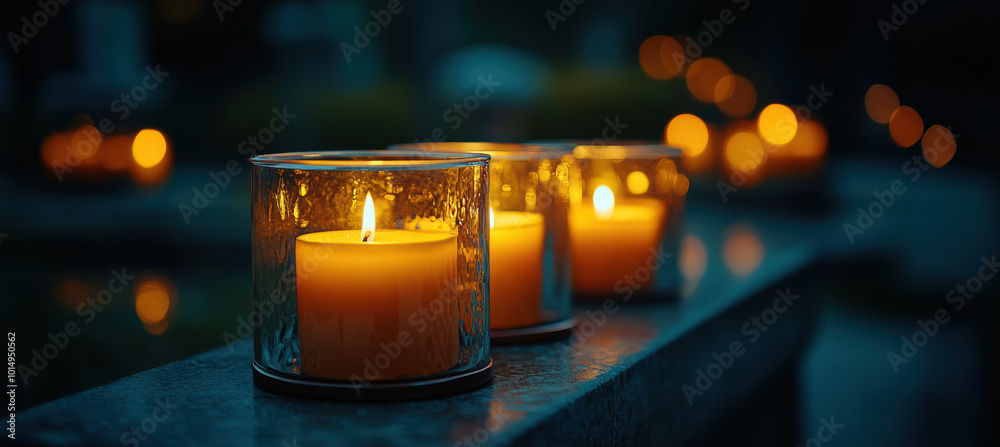 Close-up of Candles in Glass Lanterns at a Cemetery Close-up of Candles in Glass Lanterns at a Cemetery