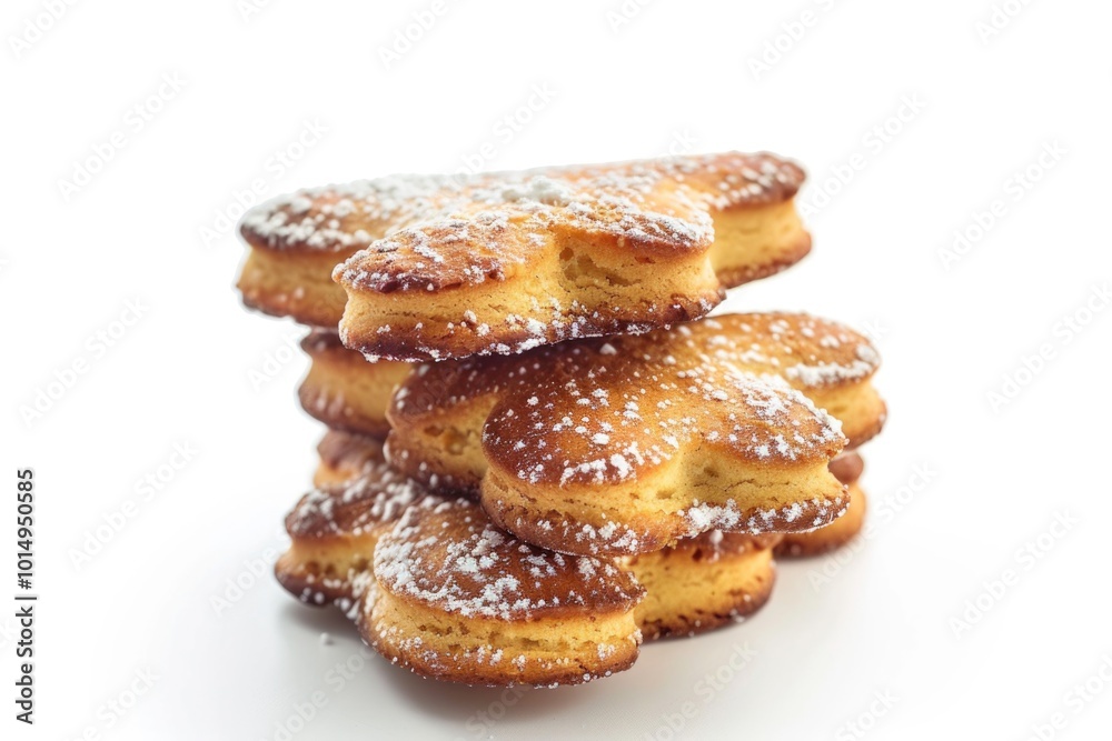 A stack of four pastries covered in powdered sugar, perfect for decorating cakes and treats A stack of four pastries covered in powdered sugar, perfect for decorating cakes and treats