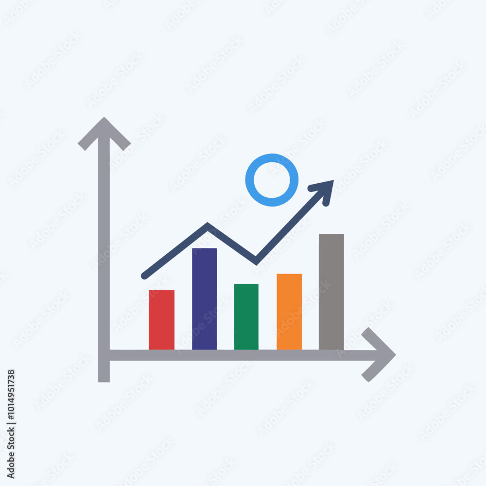 Colorful Bar Chart with Upward Growth Arrow and Circle. Graph and Analytics icons. Colorful Bar Chart with Upward Growth Arrow and Circle. Graph and Analytics icons.