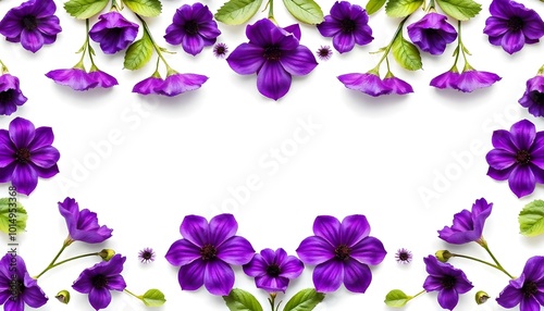 Purple flower border header banner graphic design with copy space isolated on a white background