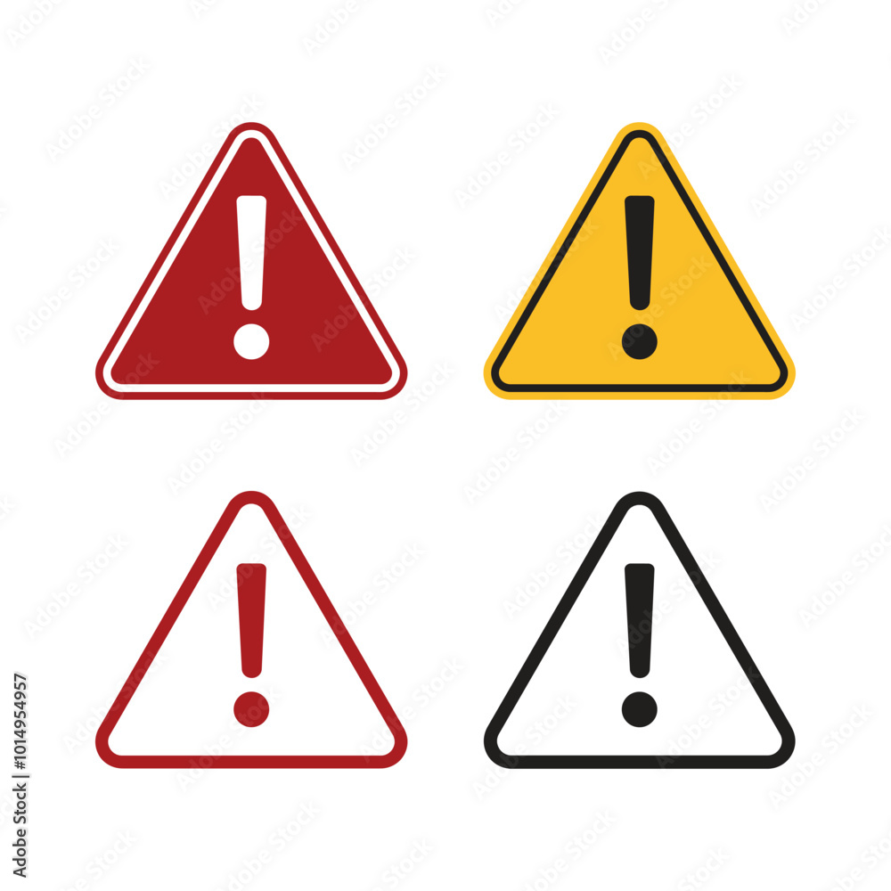 Hazard warning symbol. Danger sign, warning sign, attention sign. Danger warning attention icon with exclamation mark. Risk sign red black and yellow. Hazard warning symbol. Danger sign, warning sign, attention sign. Danger warning attention icon with exclamation mark. Risk sign red black and yellow.