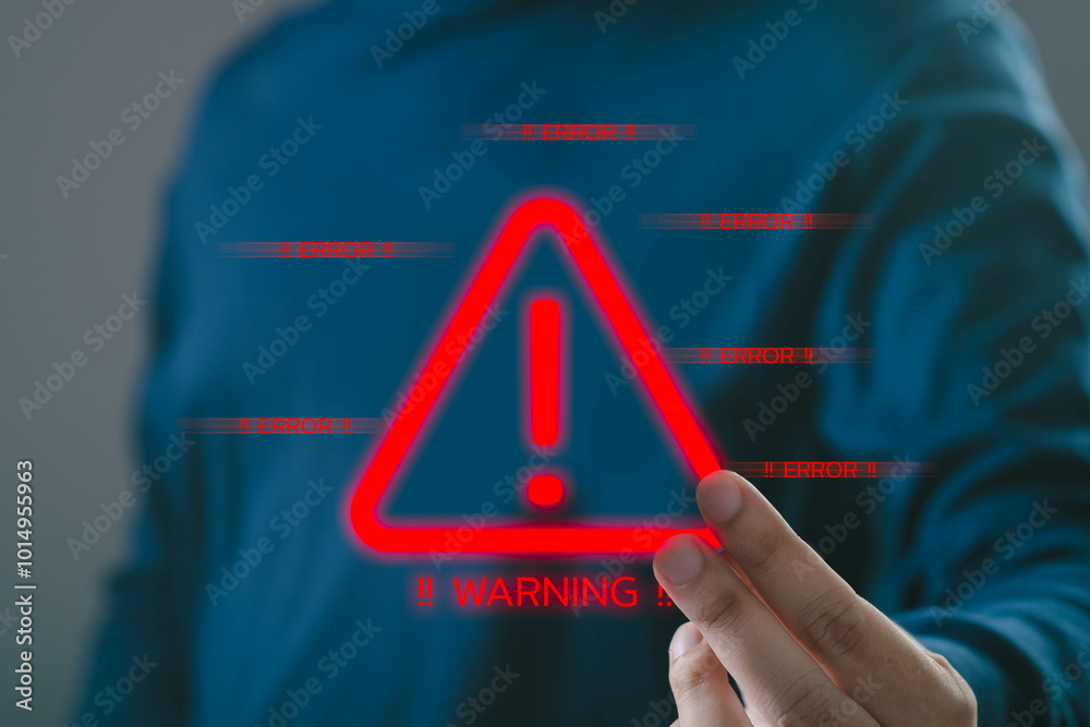 A person displays a glowing warning sign, emphasizing caution in a modern digital environment with motion blur effects. A person displays a glowing warning sign, emphasizing caution in a modern digital environment with motion blur effects.