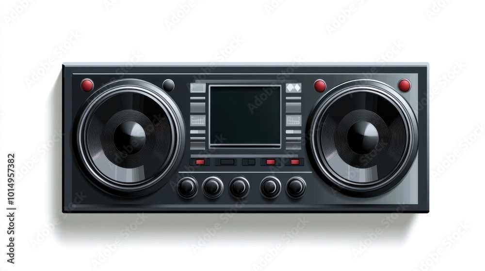 Music player sticker with essential playback controls, isolated on white background Music player sticker with essential playback controls, isolated on white background
