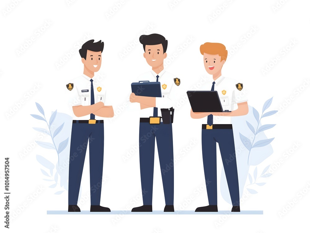 Police officers standing together, white isolate background Police officers standing together, white isolate background