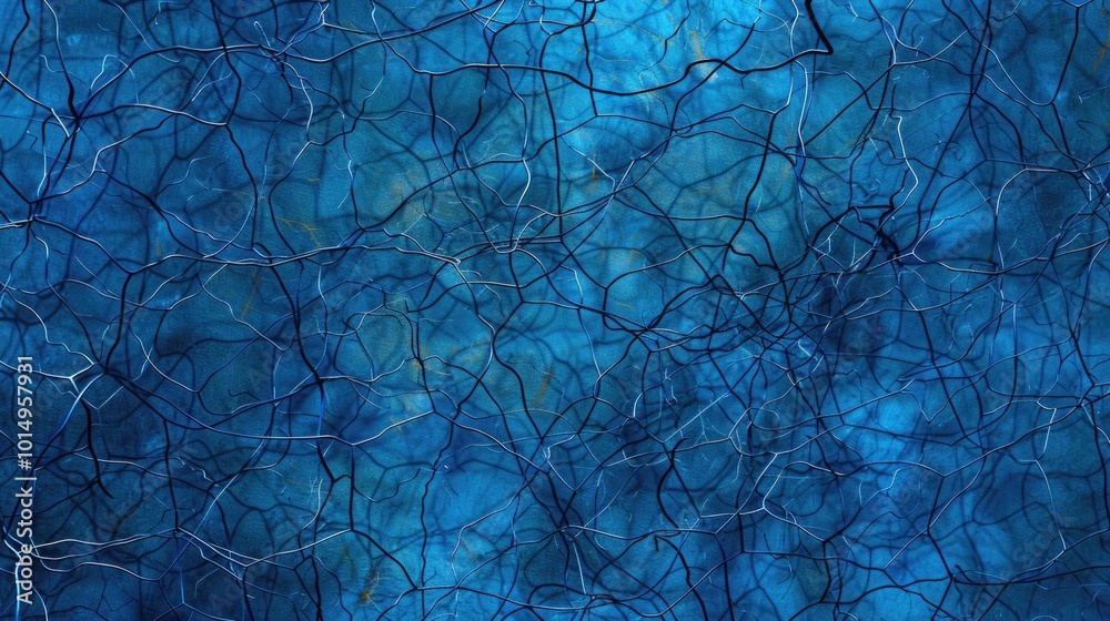 Naklejka premium A detailed view of tangled tree branches on a bright blue background, ideal for use in graphic design or as a texture