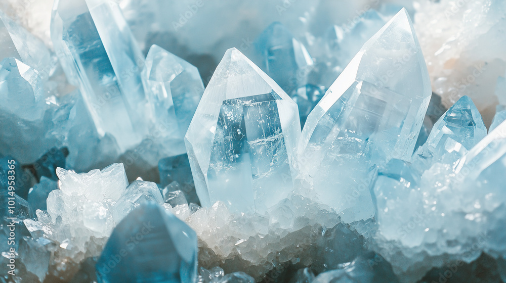 Detailed view of clear blue quartz crystals Detailed view of clear blue quartz crystals
