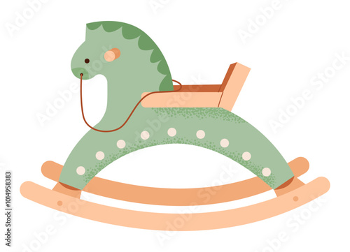 Wooden pony rocking chair isolated on white background. Cute kids toy animal