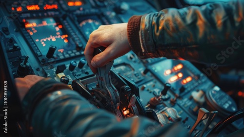 A close-up shot of a person controlling a system or device