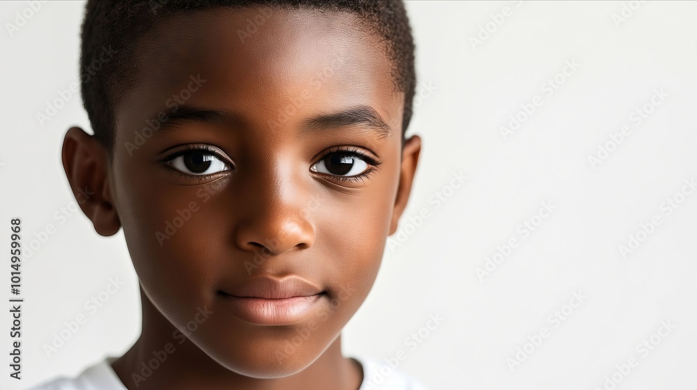 A close up of a young boy's face with a white background A close up of a young boy's face with a white background