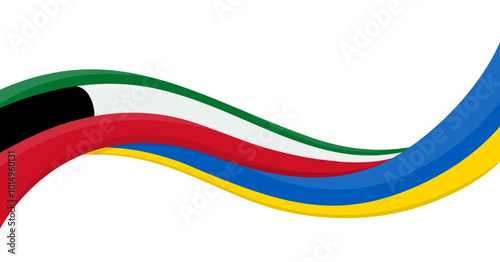 Wavy ribbon banner of Ukraine National flag with Kuwait National Flag. Unity and cooperation symbol. Logo for charity social events, NGO, sports team, peace summit. Vector illustration.