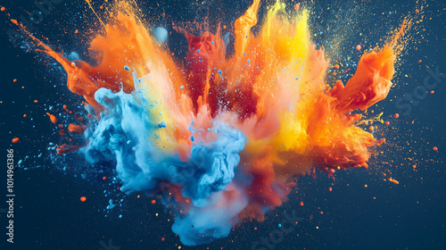 Colorful background with a vibrant explosion of colorful powder, creating a dynamic abstract. Clouds of colorful sand and colored powder exploding.