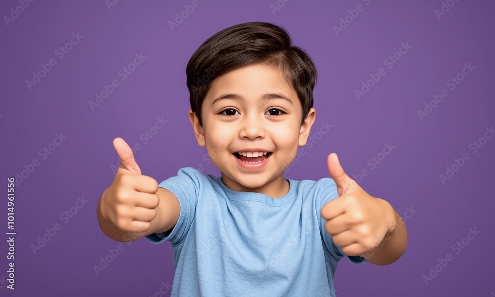 Young child, big smile, thumbs up gesture studio background Young child, big smile, thumbs up gesture studio background