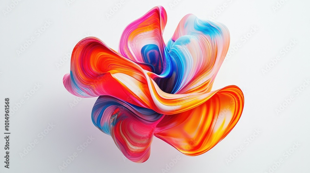 Fototapeta premium A vibrant poster mockup displaying abstract art, perfectly centered on a pristine white background, suitable for graphic design presentations.