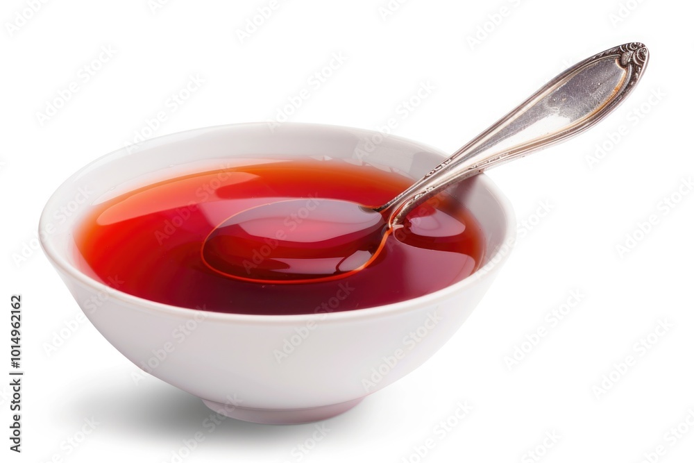 A bowl of vibrant red liquid served with a wooden spoon A bowl of vibrant red liquid served with a wooden spoon