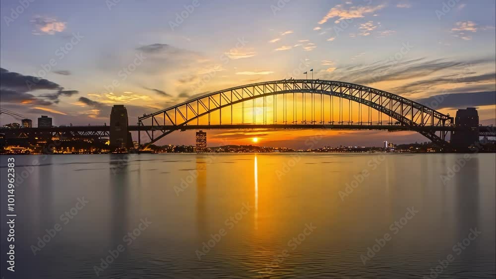 A scenic view of a bridge at sunset, reflecting colors in the water below and featuring a picturesque sky. A scenic view of a bridge at sunset, reflecting colors in the water below and featuring a picturesque sky.
