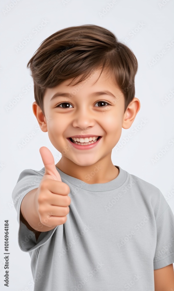 Young child, big smile, thumbs up gesture studio background Young child, big smile, thumbs up gesture studio background