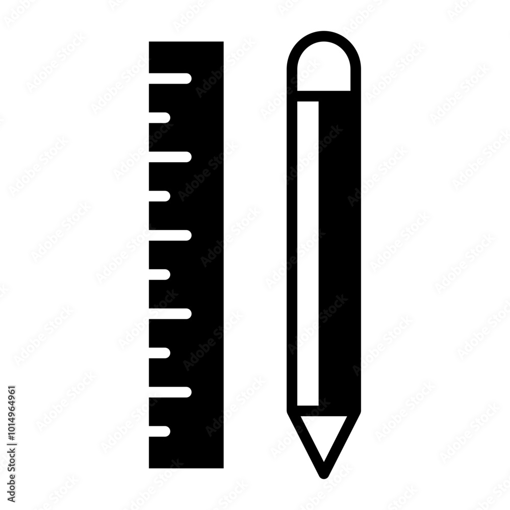 Pencil and ruler crossed black icon