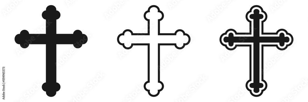 Flat ornate crucifix vector, solid and outline style, decorative cross, religious symbol, Christian icon, spiritual crucifix design, sacred art, black and white cross Flat ornate crucifix vector, solid and outline style, decorative cross, religious symbol, Christian icon, spiritual crucifix design, sacred art, black and white cross
