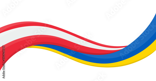 Free Download Wavy ribbon banner of Ukraine National flag with Austria National Flag. Unity and cooperation symbol. Logo for charity social events, NGO, sports team, peace summit. Vector illustration. - GFXLoad