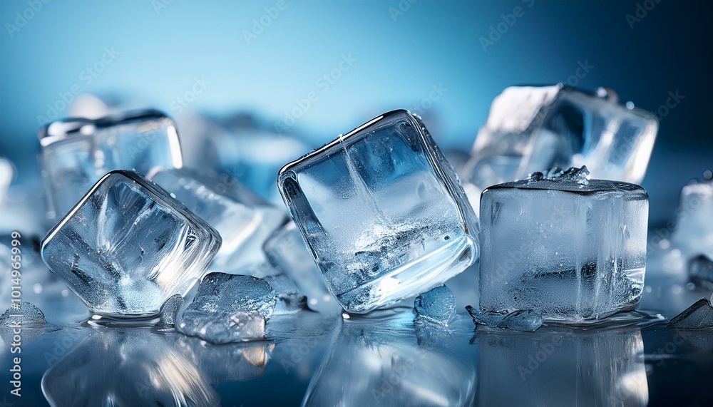 Crystal clear ice cubes scattered Crystal clear ice cubes scattered