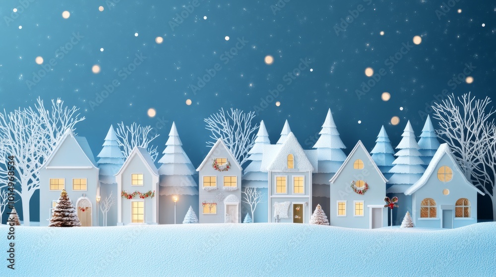 Fototapeta premium A miniature Christmas village adorned with tiny houses