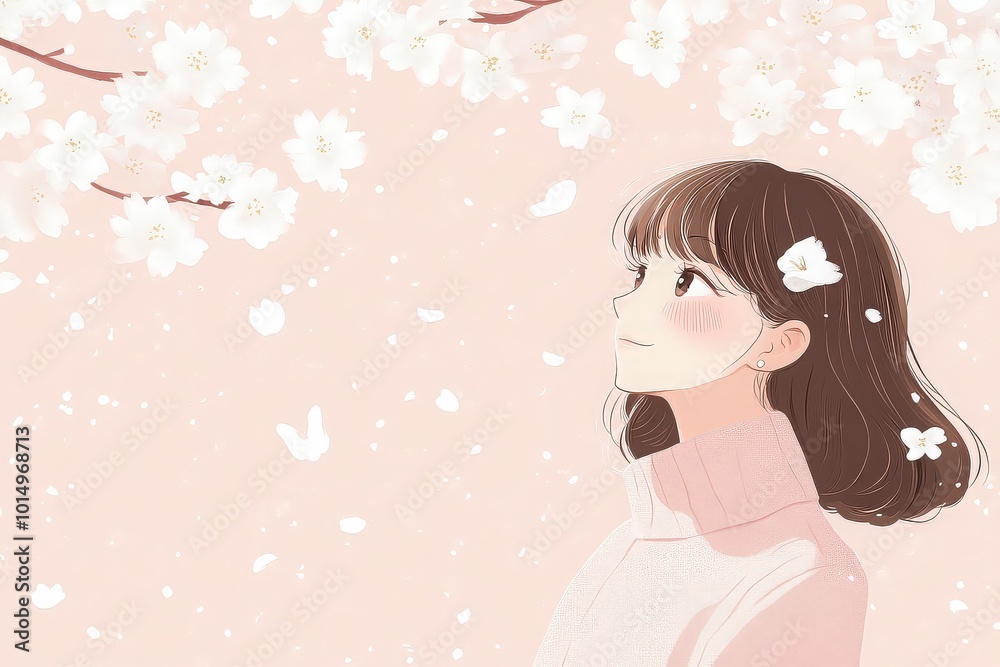 Anime girl with cherry blossoms illustration Anime girl with cherry blossoms illustration