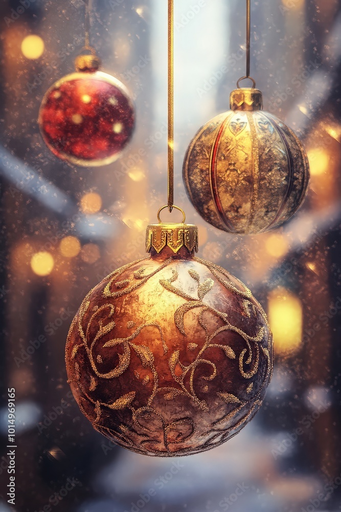 Christmas Ornaments with Bokeh Background Christmas Ornaments with Bokeh Background