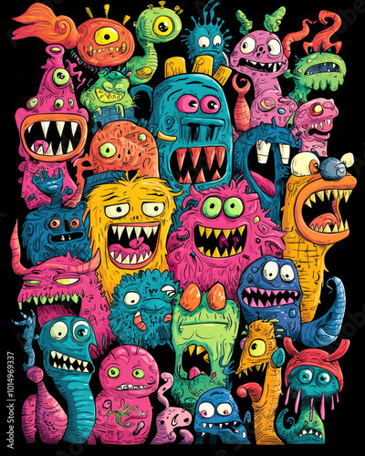 Various bizarre monsters on a black background