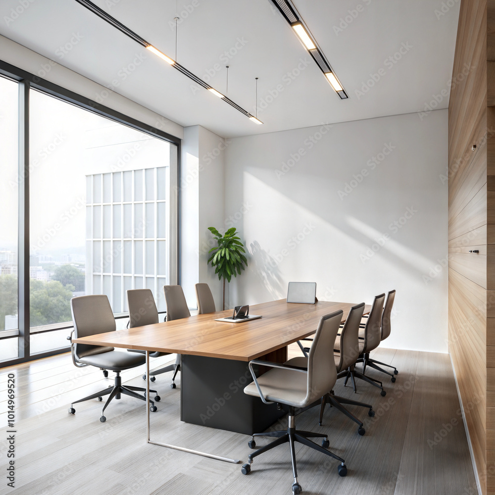 Mockup wall. Office interior and chairs with meeting table , ceo desk near window. Mockup wall. Office interior and chairs with meeting table , ceo desk near window.