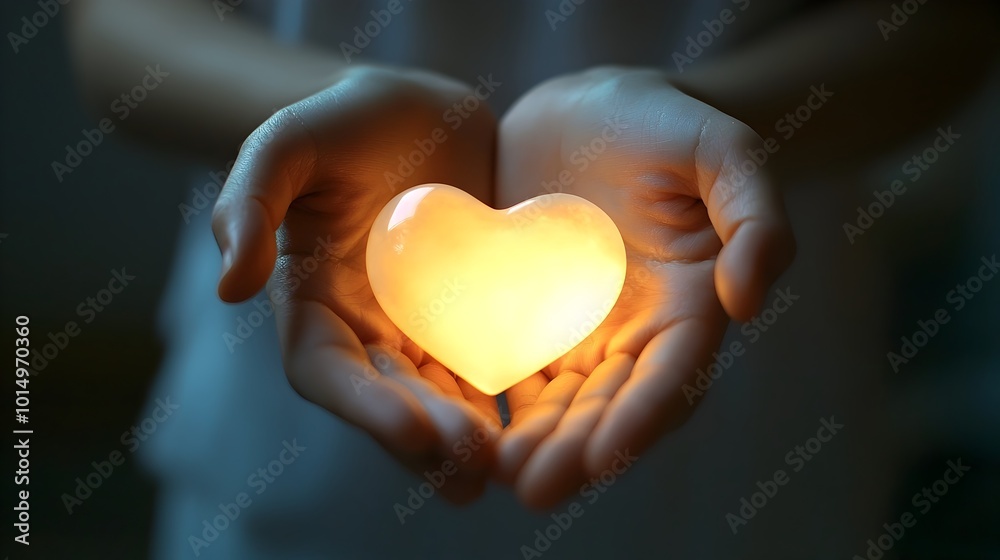 Soft,Glowing Heart in Caring Hands Symbolizing Compassion and Emotional Warmth Soft,Glowing Heart in Caring Hands Symbolizing Compassion and Emotional Warmth