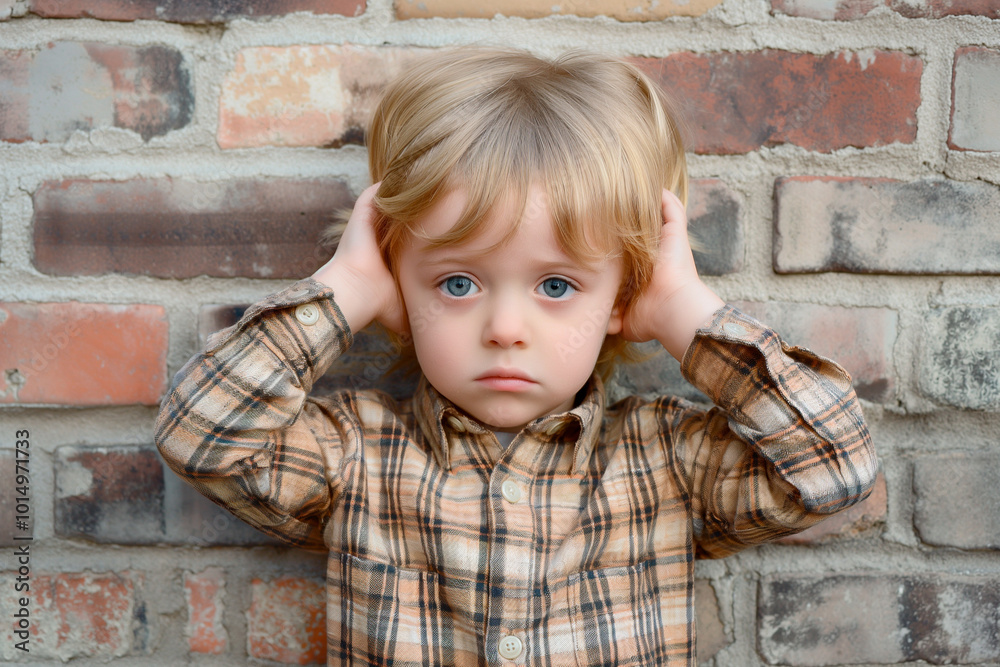 upset overwhelmed child holding a head with his hands upset overwhelmed child holding a head with his hands