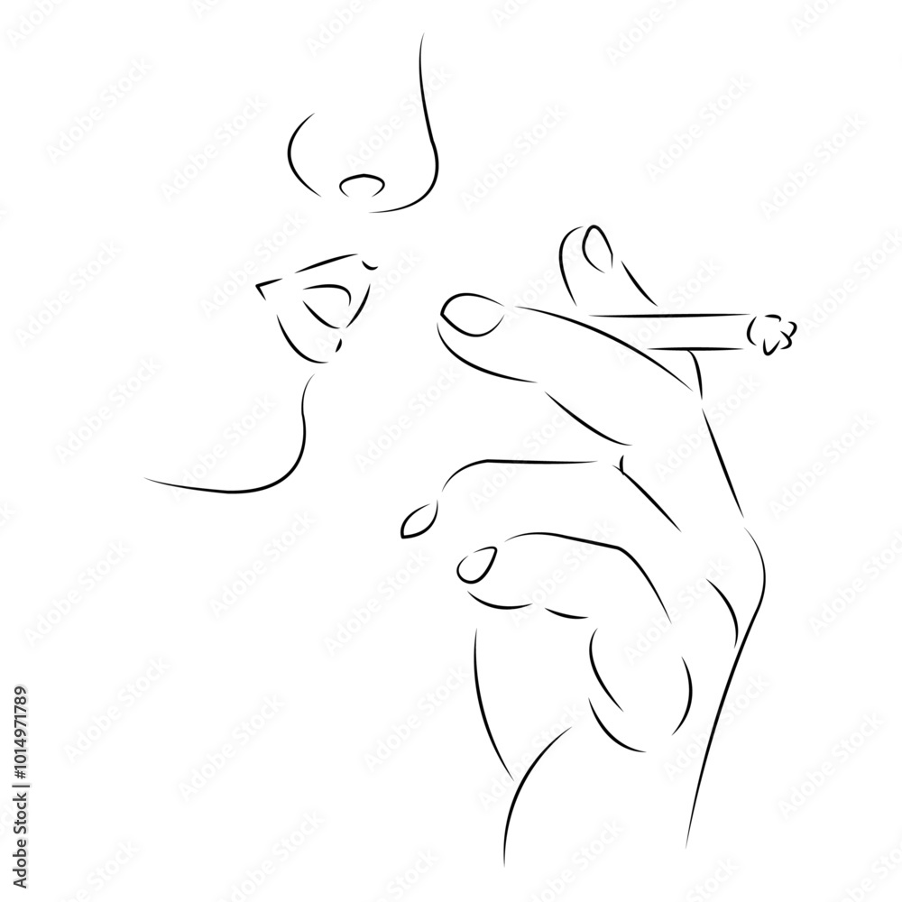 One continuous single drawing line art doodle girl, cigarette, smoke, woman, face, fashion, lip. Isolated flat illustration hand draw contour on a white background
One continuous single drawing line art doodle girl, cigarette, smoke, woman, face, fashion, lip. Isolated flat illustration hand draw contour on a white background