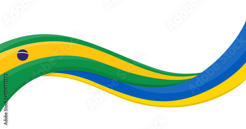 Wavy ribbon banner of Ukraine National flag with Brazil National Flag. Unity and cooperation symbol. Logo for charity social events, NGO, sports team, peace summit. Vector illustration.