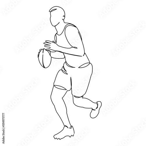 One continuous single drawing line art doodle sport, ball, player, rugby, athlete, football. Isolated flat illustration hand draw contour on a white background
