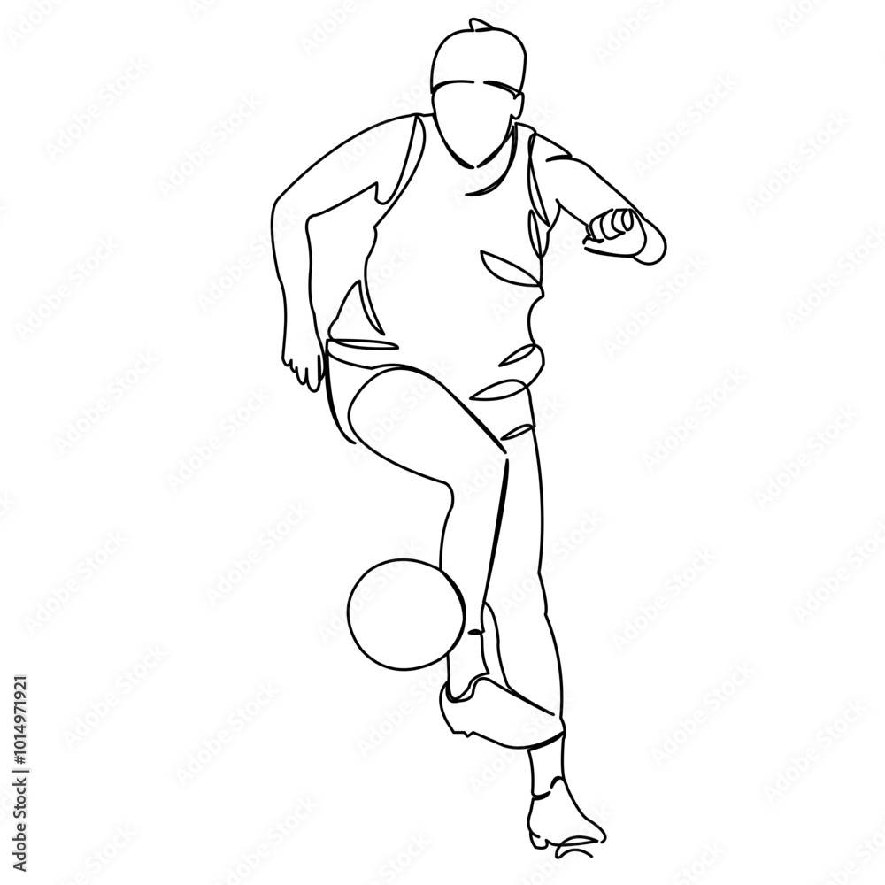 Fototapeta premium One continuous single drawing line art doodle play, practice, teenage, run, female, goal, women, ball, soccer. Isolated flat illustration hand draw contour on a white background 