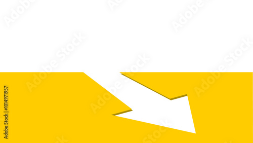 A white arrow cutout pointing downward against a yellow background, creating a paper-cut effect