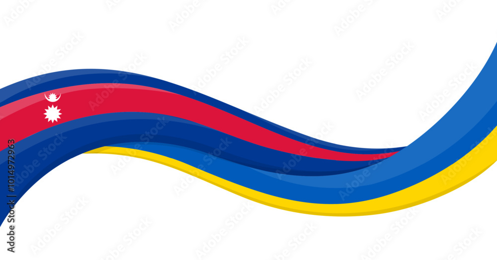 Fototapeta premium Wavy ribbon banner of Ukraine National flag with Nepal National Flag. Unity and cooperation symbol. Logo for charity social events, NGO, sports team, peace summit. Vector illustration.