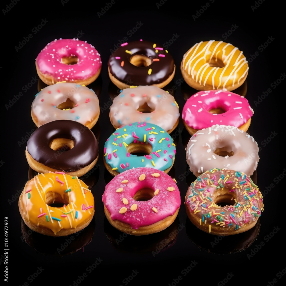 Colorful Variety of Donuts with Different Toppings Colorful Variety of Donuts with Different Toppings